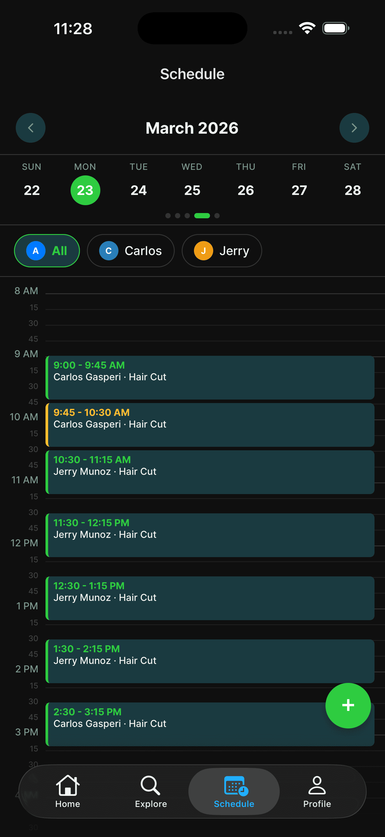 Calendus daily schedule view for nail technicians